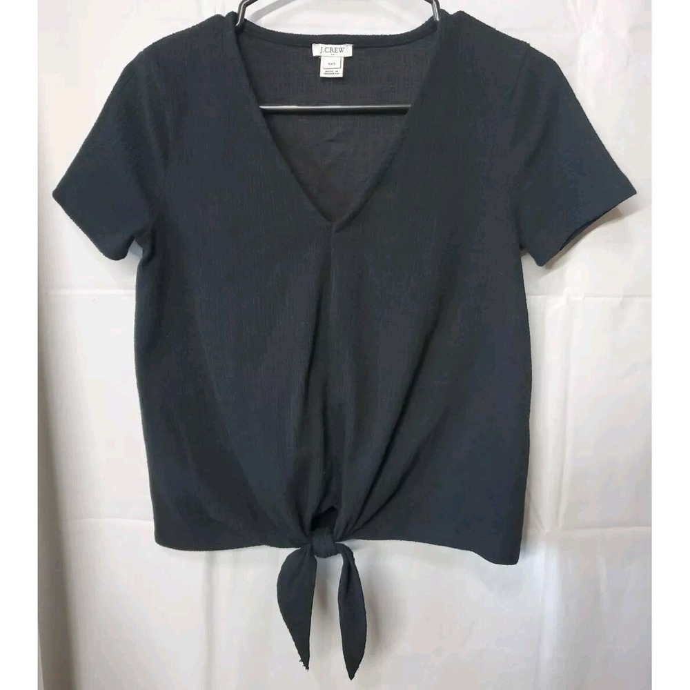 J Crew black tie front stretch top XXS Short Sleeve V Neck‎